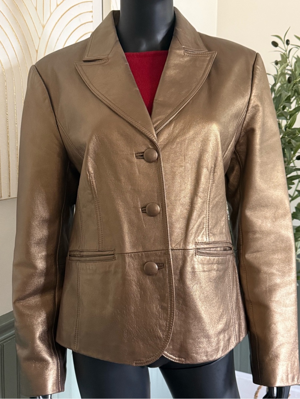 Bernardo Women’s Bronze Genuine Leather Blazer Jacket Holiday Party | Large - Picture 4 of 14